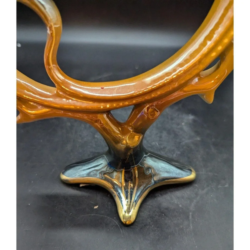 Vintage Orange Lusterware Ceramic Candelabra 9.75